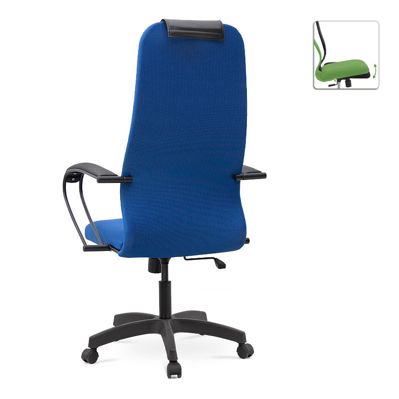 Office Chair MASTER in blue with ergonomic design, leather headrest, and double Mesh fabric, ideal for home or office use.