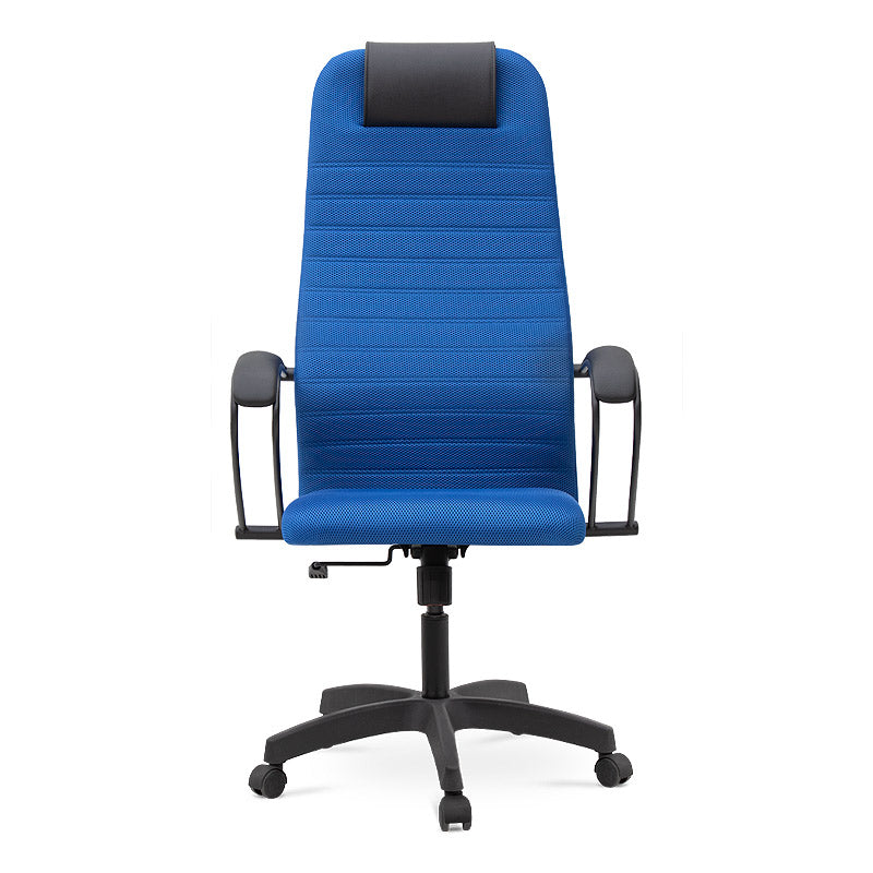 Office Chair MASTER in blue with ergonomic design, leather headrest, and double Mesh fabric, ideal for home or office use.