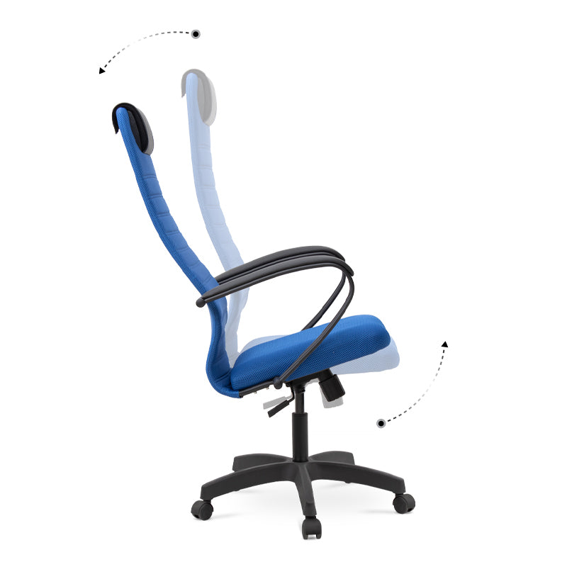 Office Chair MASTER in blue with ergonomic design, leather headrest, and double Mesh fabric, ideal for home or office use.