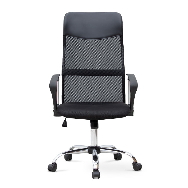 Office Chair MICHA in black with ergonomic design, featuring a mesh fabric seat and chrome metal frame.