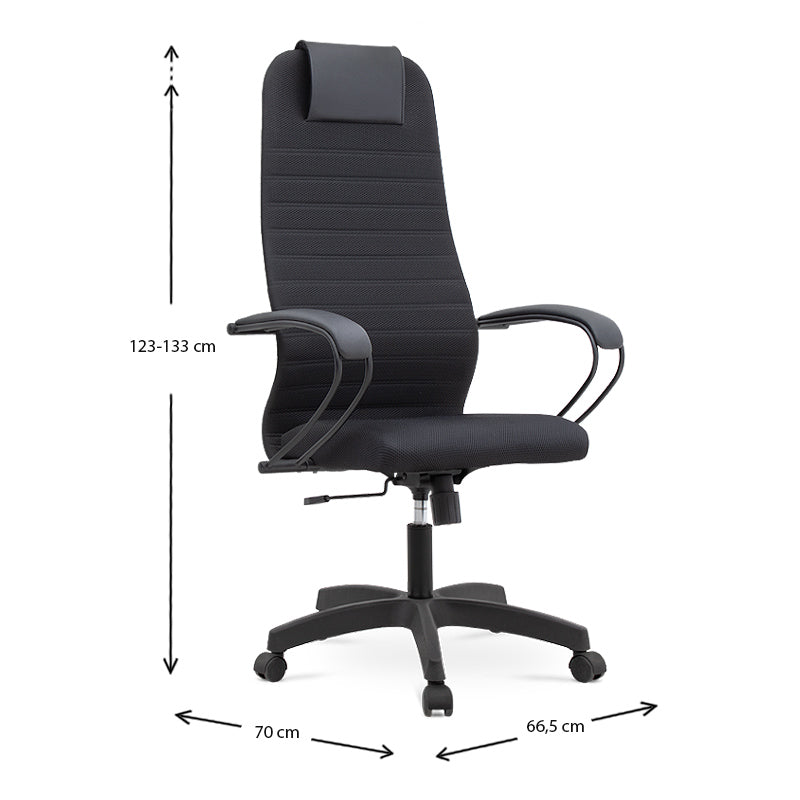 MIRA Office Chair in black with ergonomic design, leather headrest, and durable Mesh fabric, suitable for home and office use.