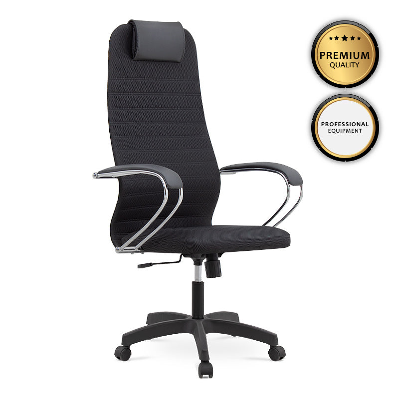 MIRA Black Office Chair featuring ergonomic design, chrome frame, and Mesh fabric upholstery, ideal for home and office use.