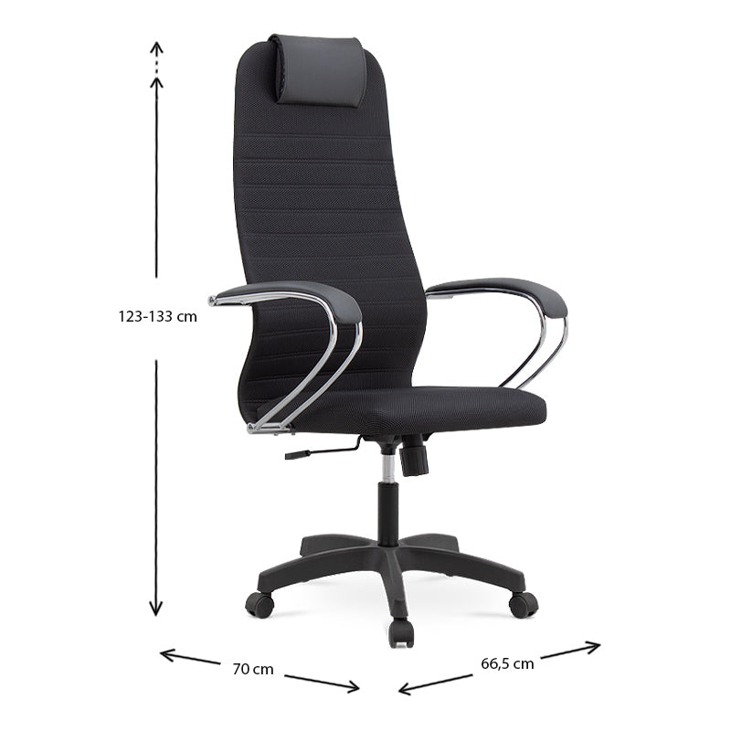 MIRA Black Office Chair featuring ergonomic design, chrome frame, and Mesh fabric upholstery, ideal for home and office use.