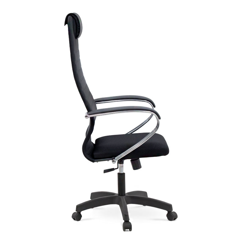 MIRA Black Office Chair featuring ergonomic design, chrome frame, and Mesh fabric upholstery, ideal for home and office use.