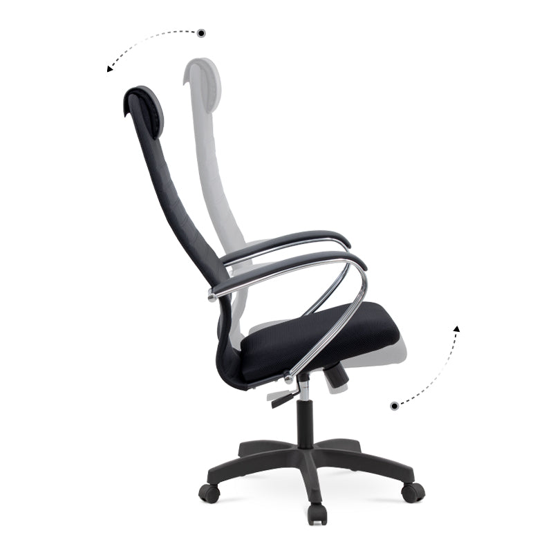 MIRA Black Office Chair featuring ergonomic design, chrome frame, and Mesh fabric upholstery, ideal for home and office use.