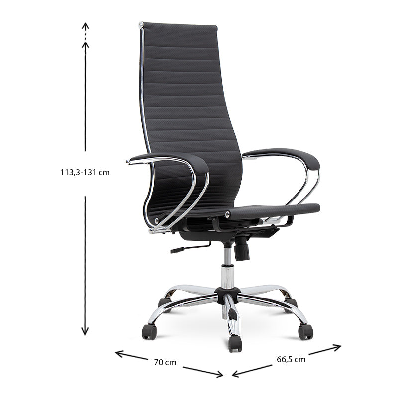 Ergonomic Office Chair PETER in black with high leather back and comfortable seat, designed for home and professional use.