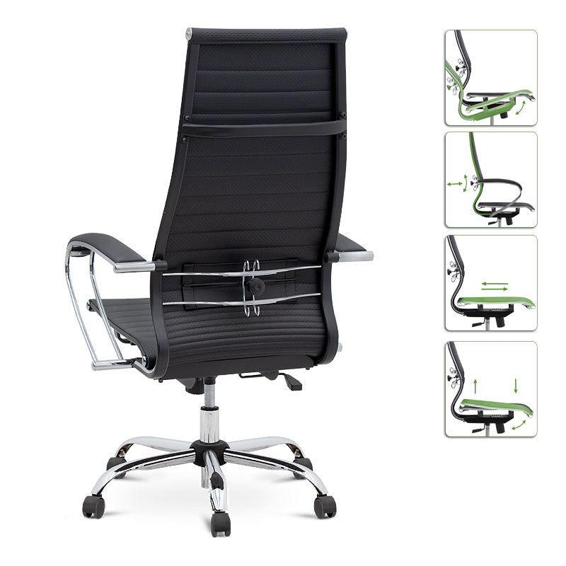 Ergonomic Office Chair PETER in black with high leather back and comfortable seat, designed for home and professional use.