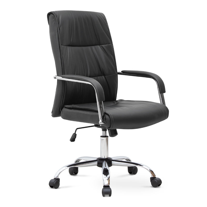 SANDRA Office Chair in black PU leather with adjustable height and chrome metal base, designed for comfort and style.