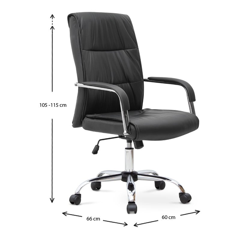 SANDRA Office Chair in black PU leather with adjustable height and chrome metal base, designed for comfort and style.