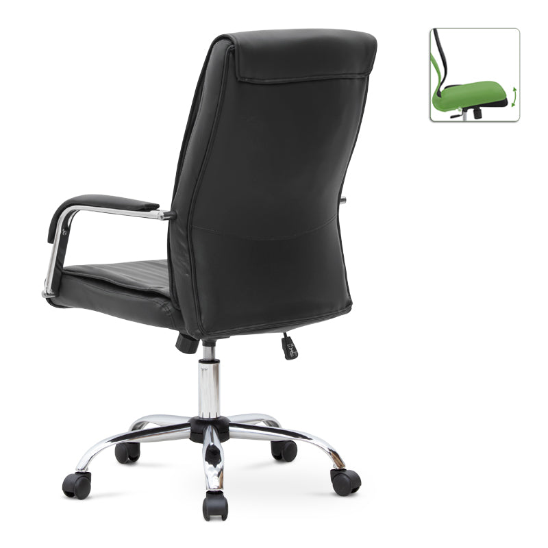 SANDRA Office Chair in black PU leather with adjustable height and chrome metal base, designed for comfort and style.