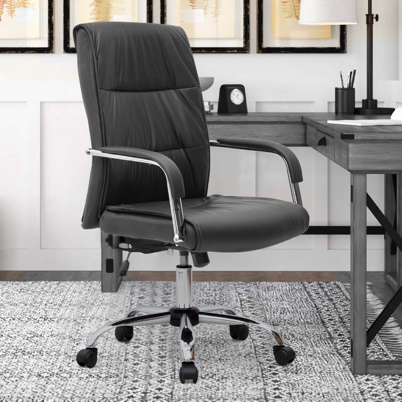 SANDRA Office Chair in black PU leather with adjustable height and chrome metal base, designed for comfort and style.