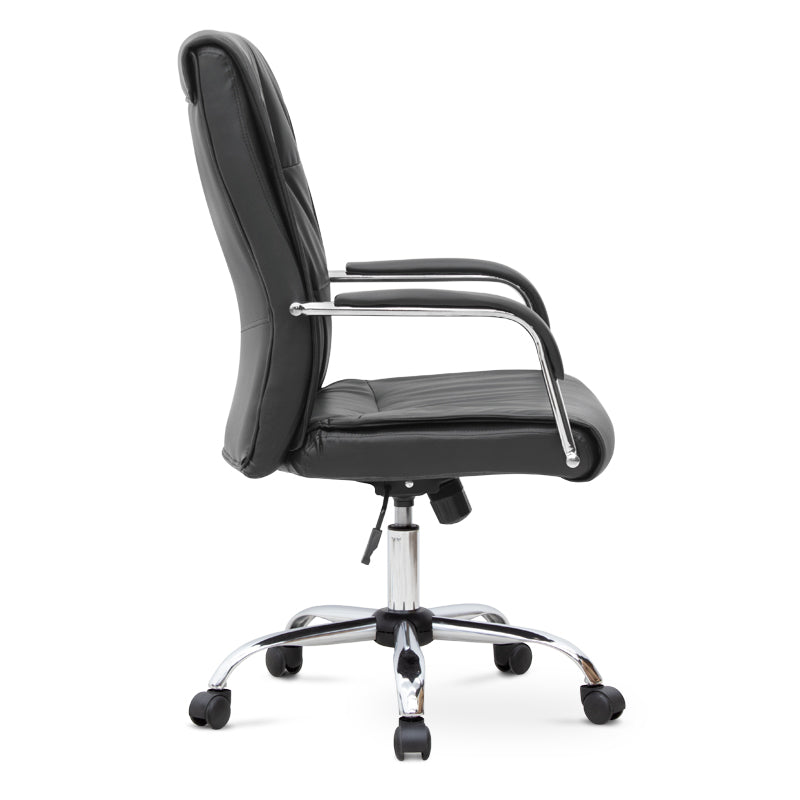 SANDRA Office Chair in black PU leather with adjustable height and chrome metal base, designed for comfort and style.