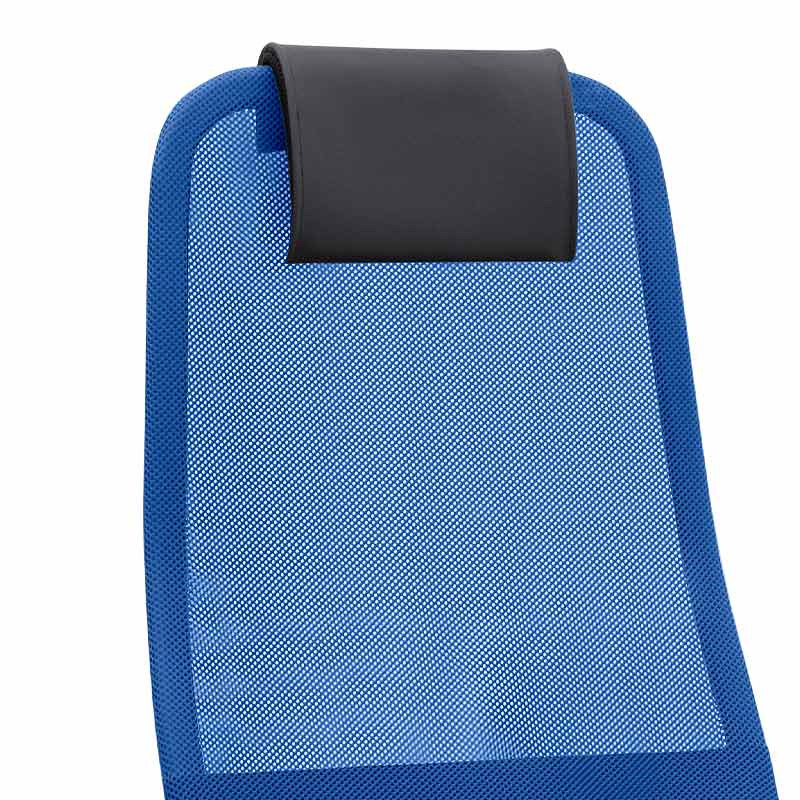 Office Chair SEMPRE in blue and black mesh fabric with ergonomic design and leather headrest, suitable for home and professional use.