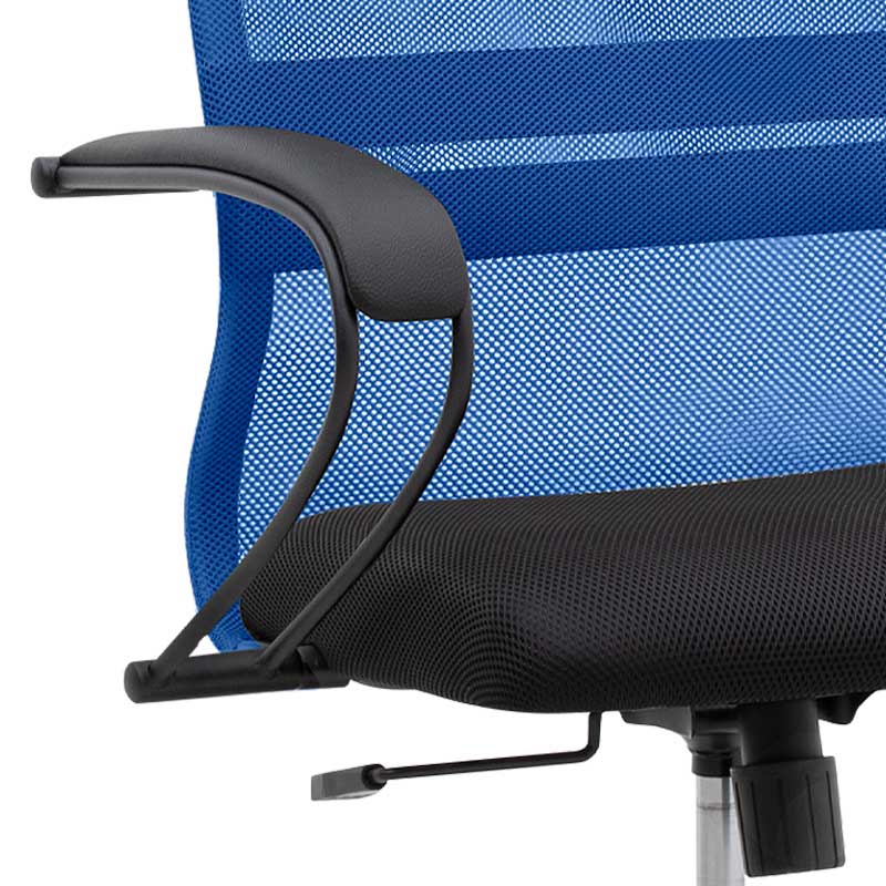 Office Chair SEMPRE in blue and black mesh fabric with ergonomic design and leather headrest, suitable for home and professional use.