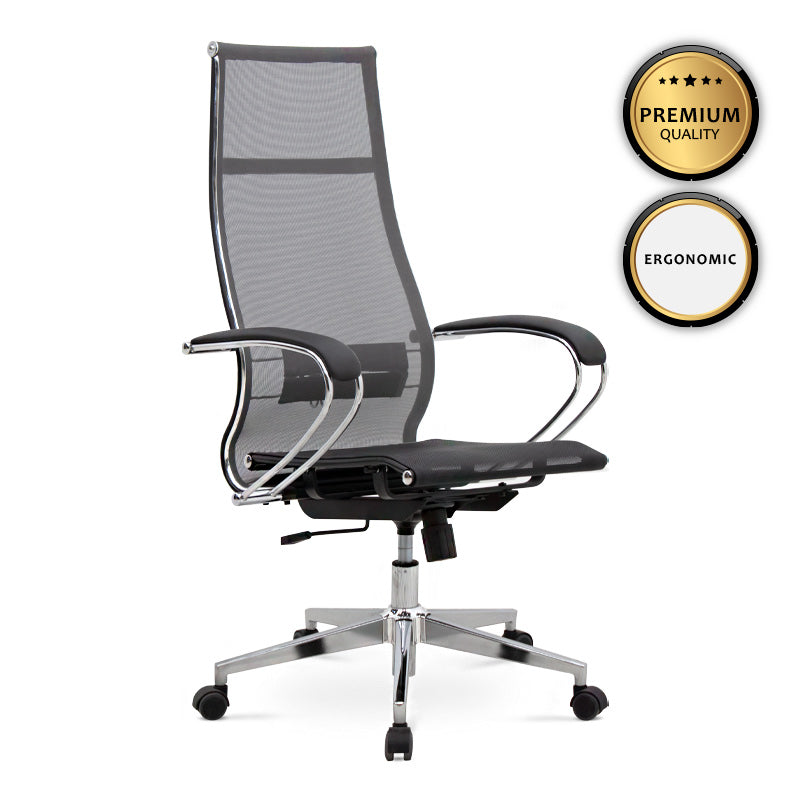 Ergonomic Office Chair SUTTON in grey with black accents, featuring a durable steel frame and comfortable Mesh fabric seat.