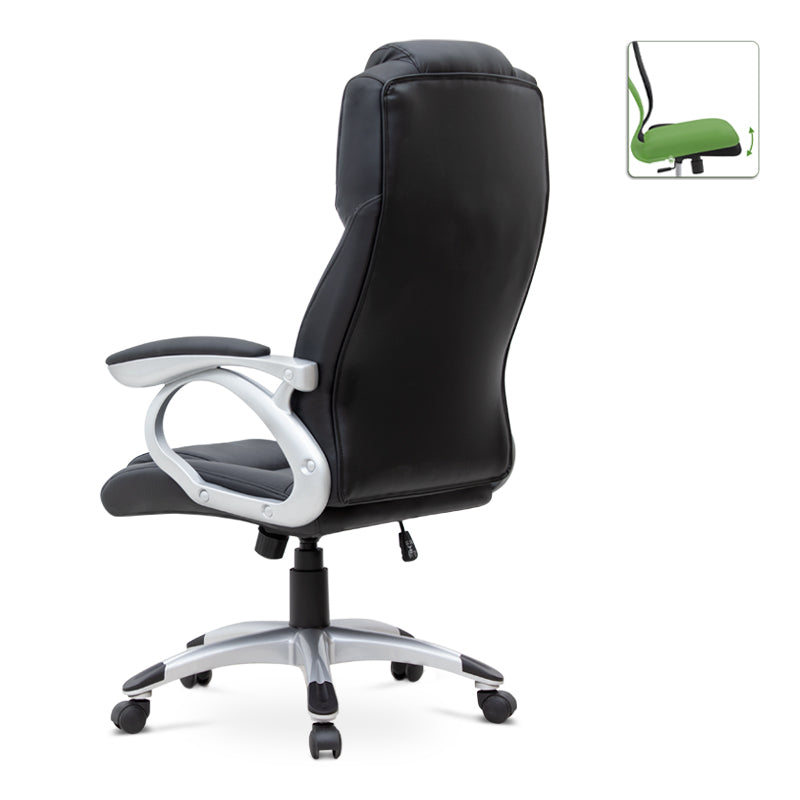 TAMISA Office Chair in black PU leather with adjustable height and chrome metal base, designed for comfort and style.