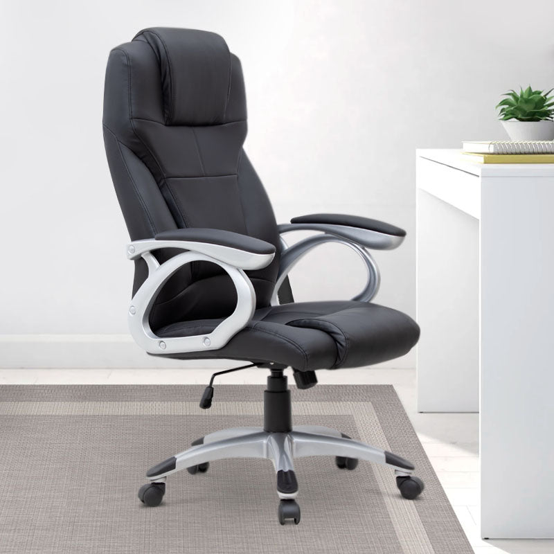 TAMISA Office Chair in black PU leather with adjustable height and chrome metal base, designed for comfort and style.