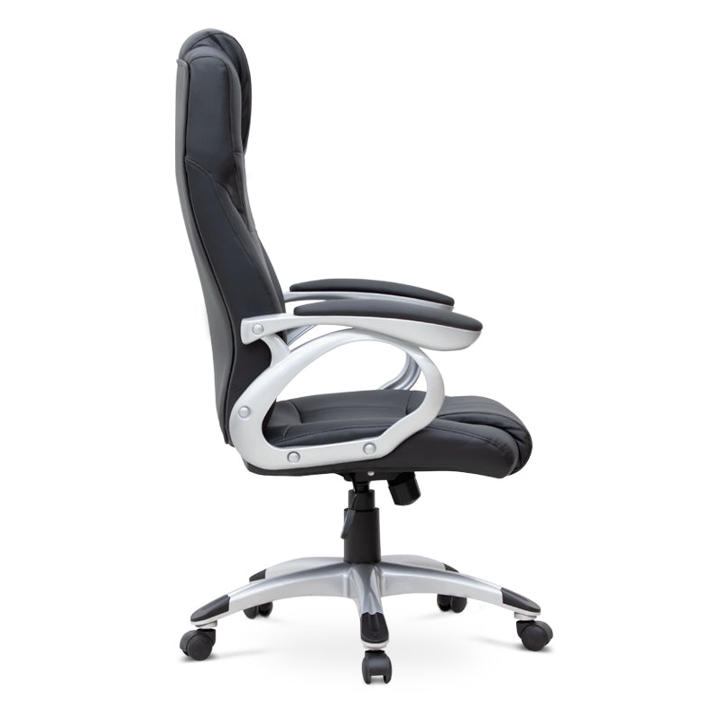 TAMISA Office Chair in black PU leather with adjustable height and chrome metal base, designed for comfort and style.