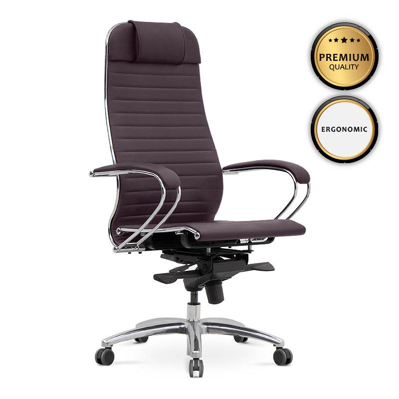 Ergonomic Office Chair TOMBA Bordeaux with faux leather upholstery and chrome frame, designed for comfort and style.