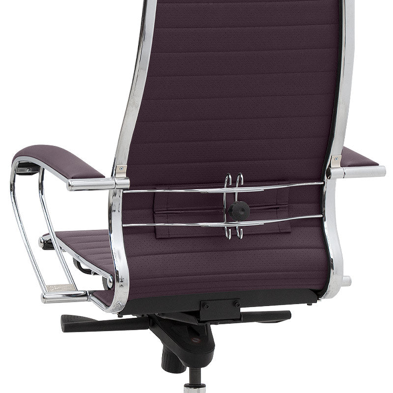 Ergonomic Office Chair TOMBA Bordeaux with faux leather upholstery and chrome frame, designed for comfort and style.