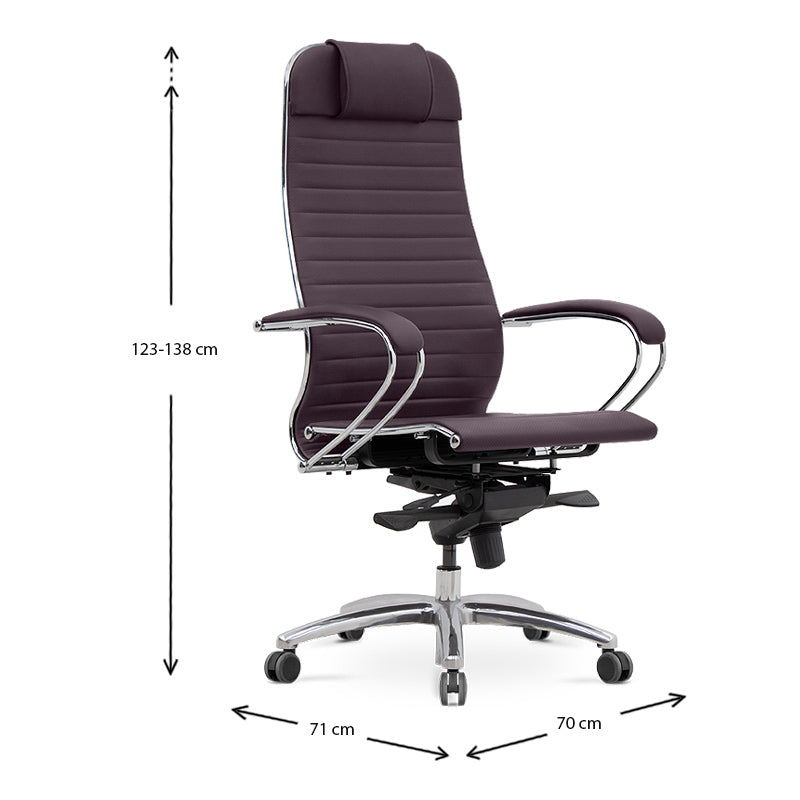 Ergonomic Office Chair TOMBA Bordeaux with faux leather upholstery and chrome frame, designed for comfort and style.