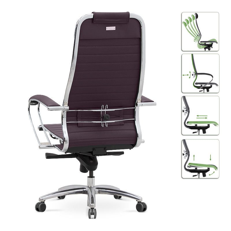 Ergonomic Office Chair TOMBA Bordeaux with faux leather upholstery and chrome frame, designed for comfort and style.