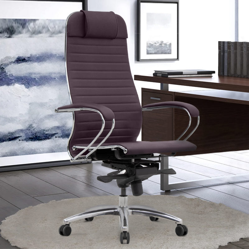 Ergonomic Office Chair TOMBA Bordeaux with faux leather upholstery and chrome frame, designed for comfort and style.