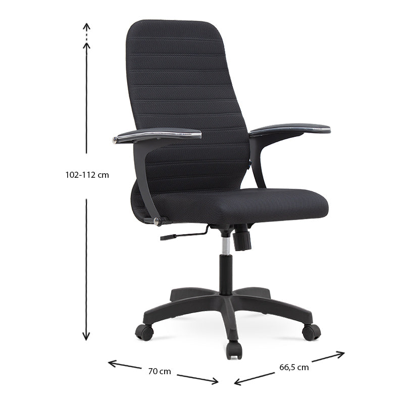 Office Chair TORINO in black with ergonomic design, chrome frame, and soft leather armrests, ideal for home and professional use.