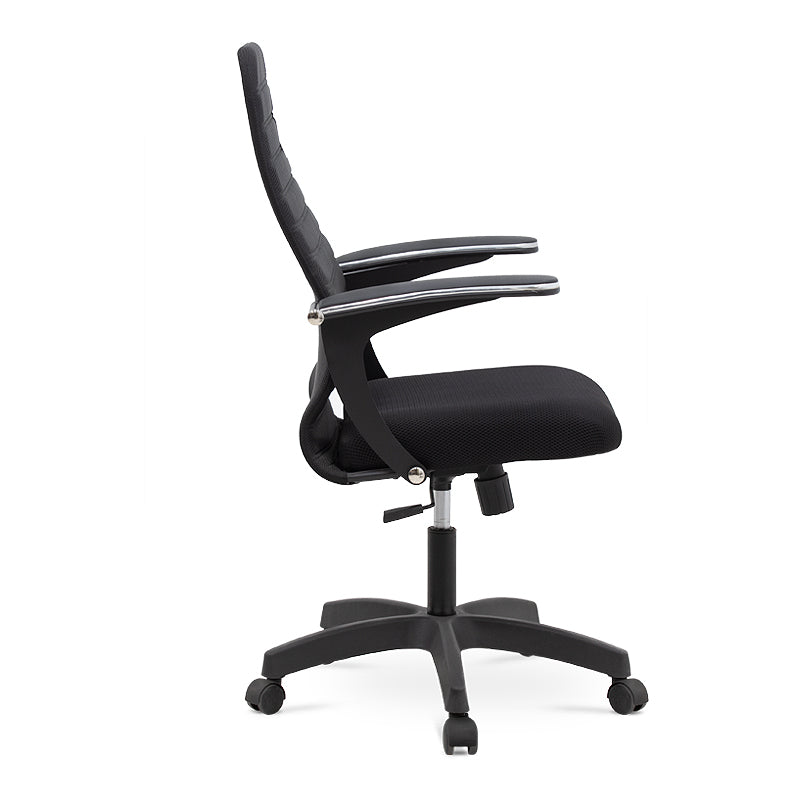 Office Chair TORINO in black with ergonomic design, chrome frame, and soft leather armrests, ideal for home and professional use.