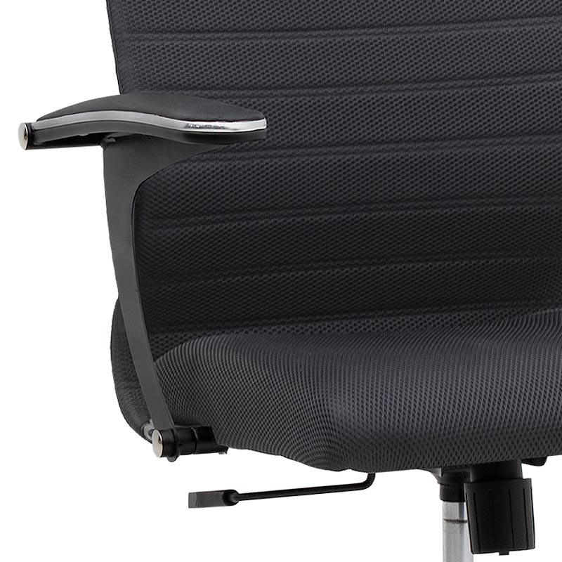 Office Chair TORINO in black with ergonomic design, chrome frame, and soft leather armrests, ideal for home and professional use.