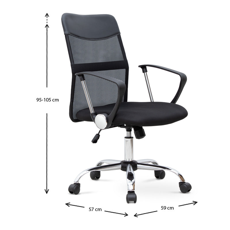 YANICK Black Office Chair featuring ergonomic design, Mesh fabric, and adjustable height.