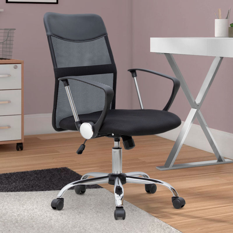 YANICK Black Office Chair featuring ergonomic design, Mesh fabric, and adjustable height.