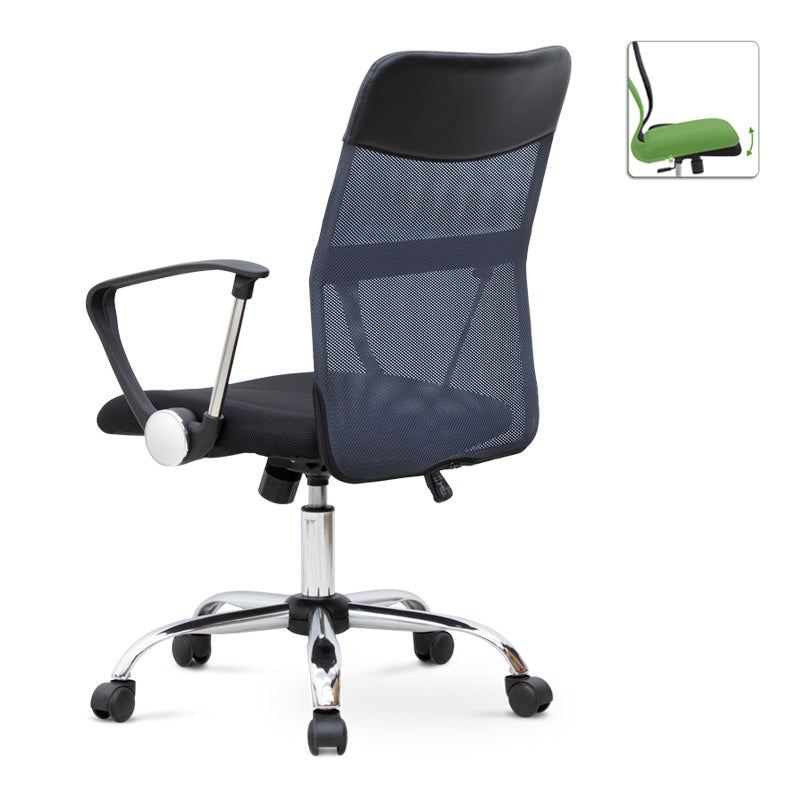 YANICK Grey-Black Office Chair with ergonomic design and mesh fabric, featuring adjustable height and 360-degree swivel functionality.