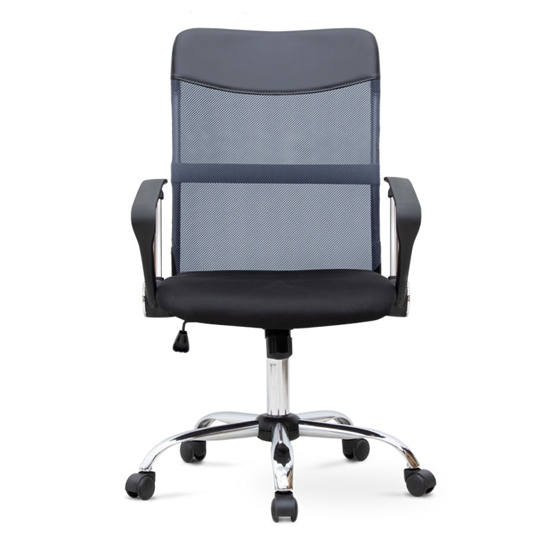 YANICK Grey-Black Office Chair with ergonomic design and mesh fabric, featuring adjustable height and 360-degree swivel functionality.