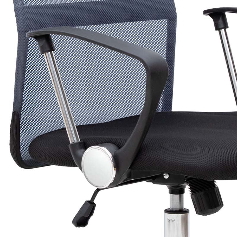 YANICK Grey-Black Office Chair with ergonomic design and mesh fabric, featuring adjustable height and 360-degree swivel functionality.