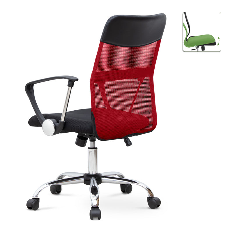 YANICK Office Chair in red and black with ergonomic design and mesh fabric, featuring adjustable height and 360-degree swivel.