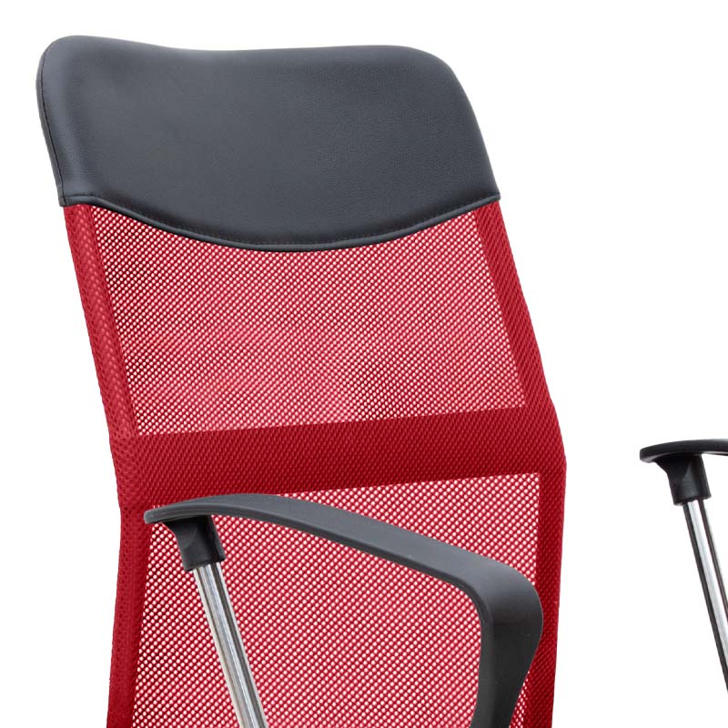 YANICK Office Chair in red and black with ergonomic design and mesh fabric, featuring adjustable height and 360-degree swivel.