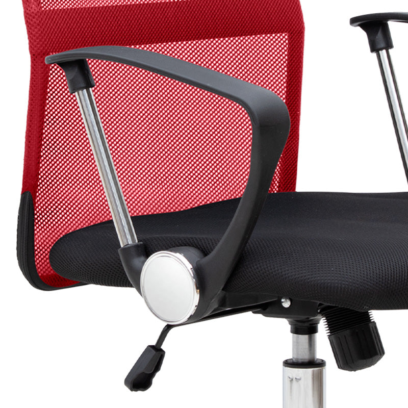 YANICK Office Chair in red and black with ergonomic design and mesh fabric, featuring adjustable height and 360-degree swivel.