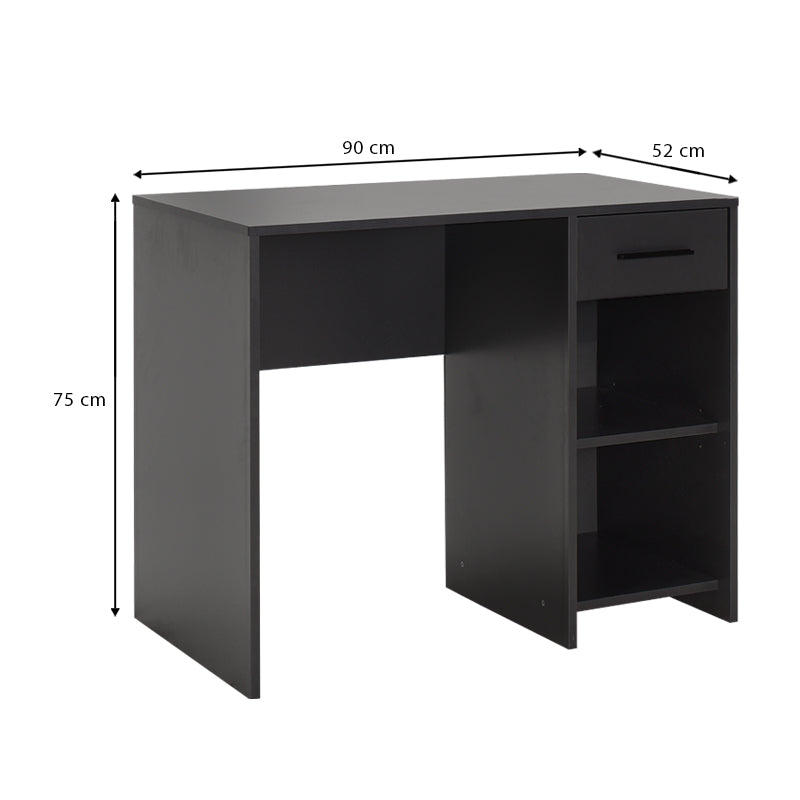 Office desk CLAUDIA in anthracite color, featuring two shelves and an archive drawer, dimensions 90x52x75cm.