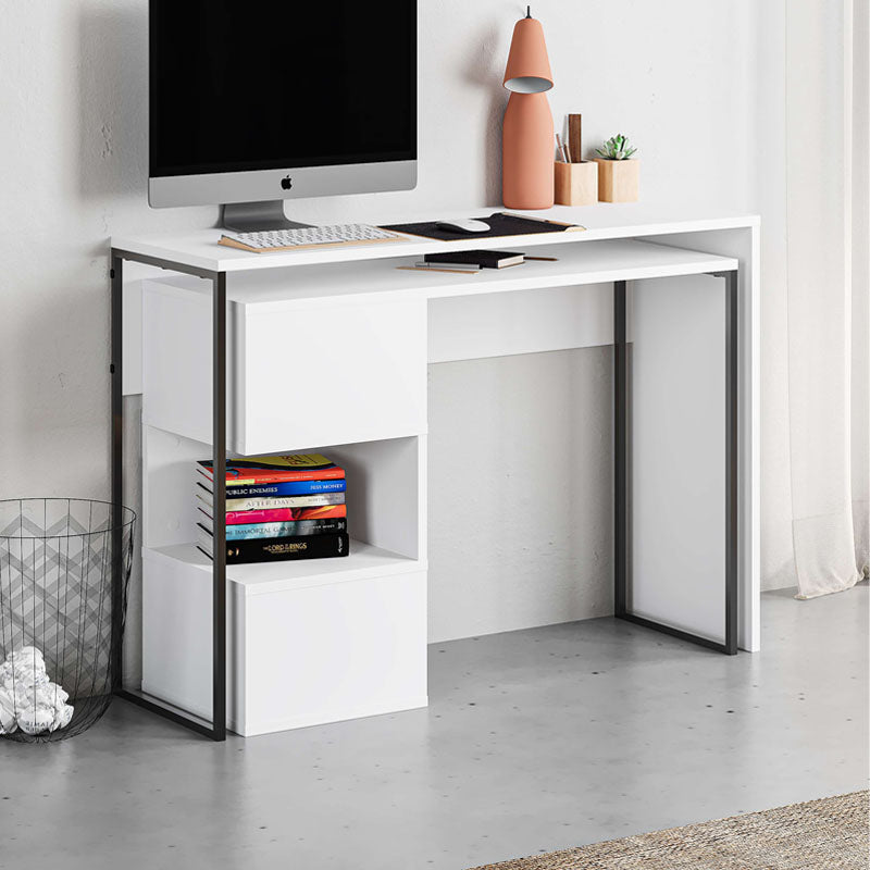 Office Desk ANNA in white, showcasing its sleek design and compact dimensions, perfect for home or office use.