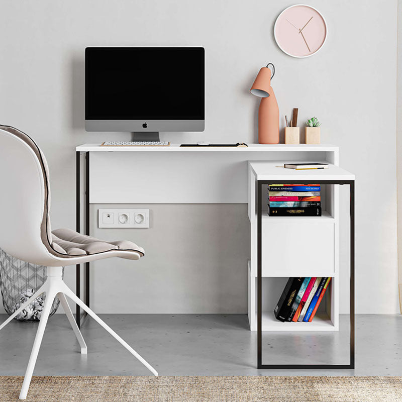 Office Desk ANNA in white, showcasing its sleek design and compact dimensions, perfect for home or office use.