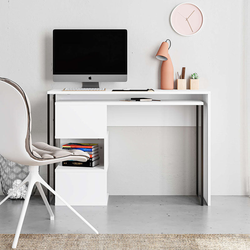 Office Desk ANNA in white, showcasing its sleek design and compact dimensions, perfect for home or office use.