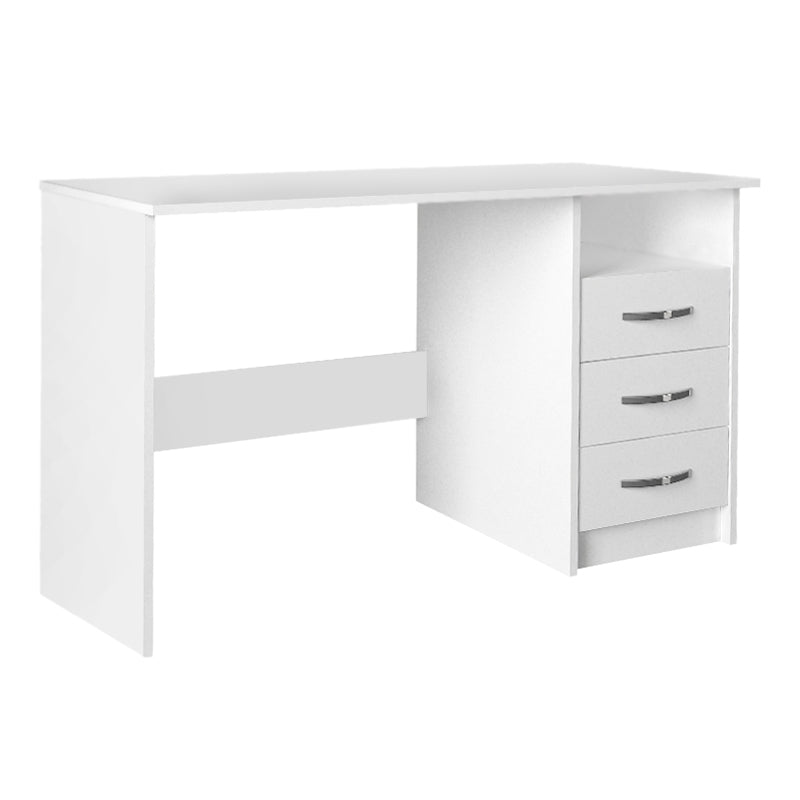 CAMINO White Office Desk with three drawers and shelf, dimensions 120x60x75cm, made of durable melamine and particleboard.