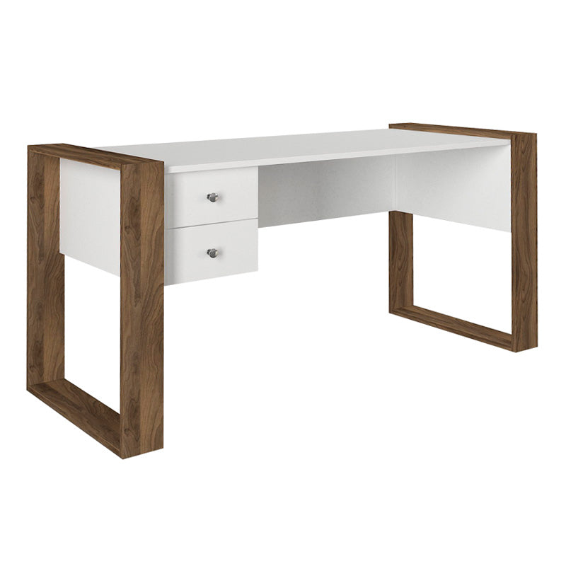 Office Desk DOLORES in white and walnut finish, showcasing its sleek design and spacious surface.