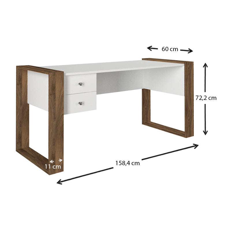 Office Desk DOLORES in white and walnut finish, showcasing its sleek design and spacious surface.