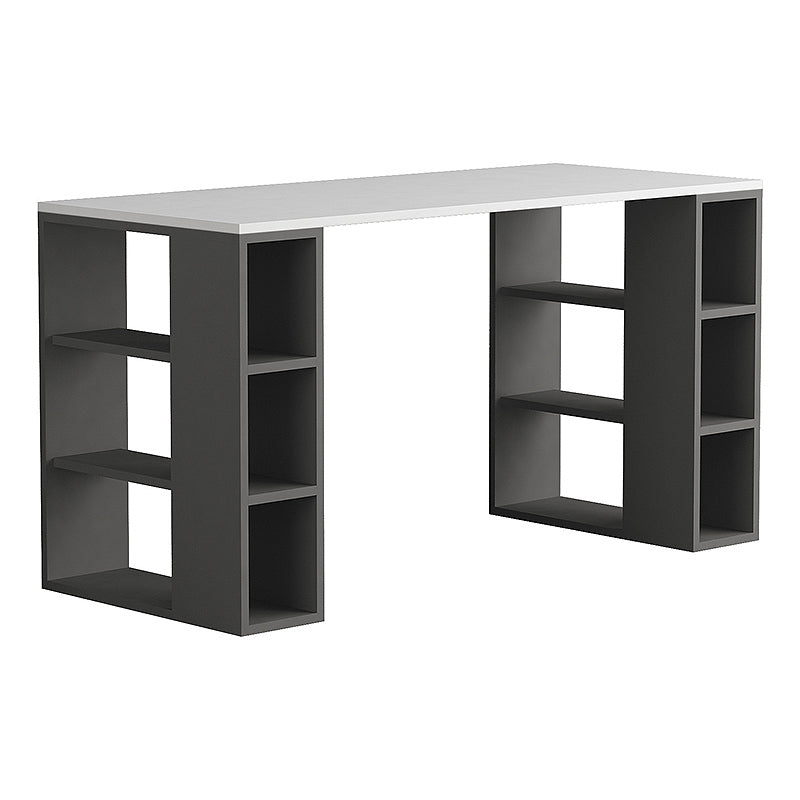 LEONY Office Desk in Anthracite-White with three shelves on each side, showcasing a modern design suitable for home and business use.