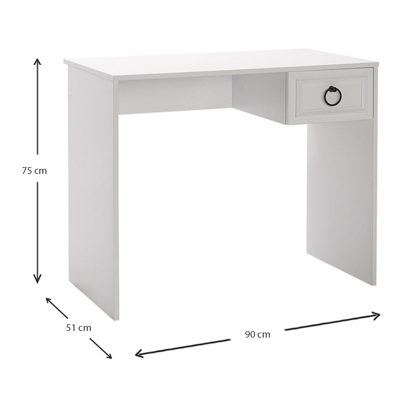 MATILDA Office Desk in white, featuring a sleek design with a right-side drawer, dimensions 90x51x75 cm.