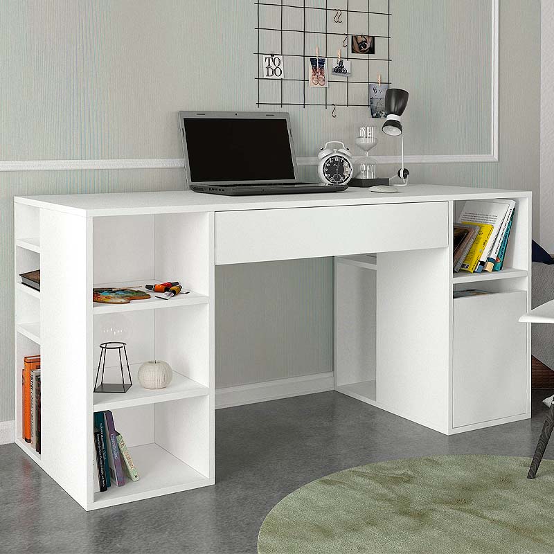 Office Desk PETER in white, featuring a sleek melamine finish and spacious design, ideal for home or office use.