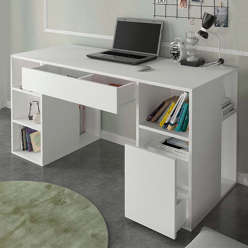 Office Desk PETER in white, featuring a sleek melamine finish and spacious design, ideal for home or office use.