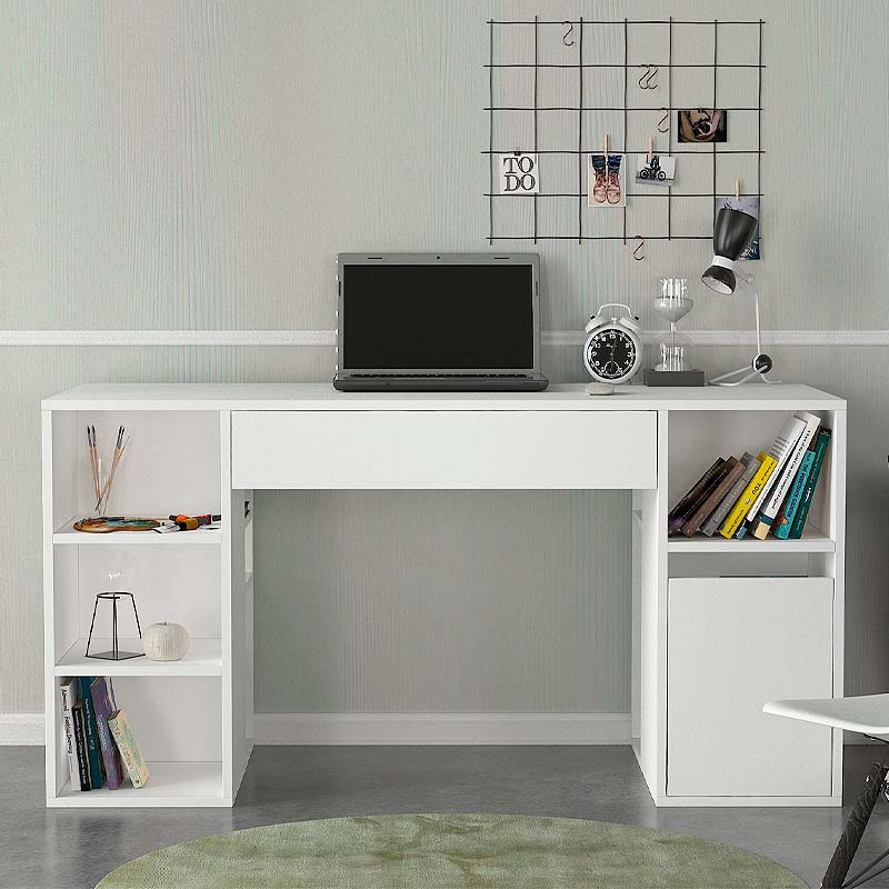 Office Desk PETER in white, featuring a sleek melamine finish and spacious design, ideal for home or office use.